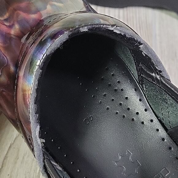 Dansko Mrbled Iridescent Patent Leather Clogs Womens Size 40 US Size 9.5-10 - Picture 12 of 14